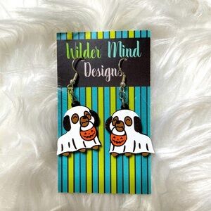 Halloween Dog Ghost Pumpkin Jack O Lantern Dangle Earrings